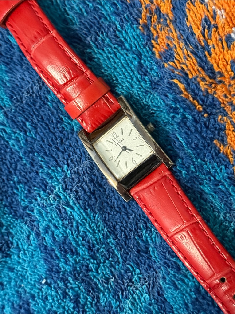 Vintage Guess Red Leather Strap Women's Square Dial Watch